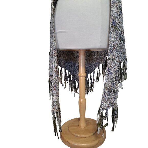 Chico's Boho Open-Knit Fringe Poncho Shawl Wrap Earthy Festival Multicolor - Picture 11 of 12